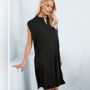 Eileen Fisher Mandarin Collar Shirt Dress NWT Black M Minimal Travel Staple